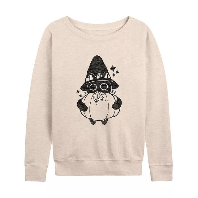 Womens Witch Cat With Pumpkin Halloween Pullover Grey Dark Red Product Image