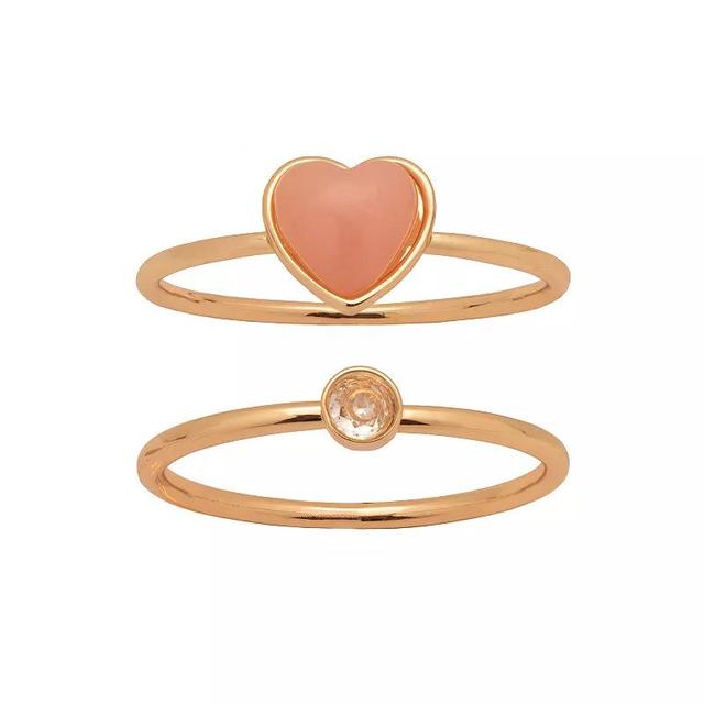 LC Lauren Conrad Gold Tone Stackable Puffy Heart Rings Set, Womens Pink Product Image