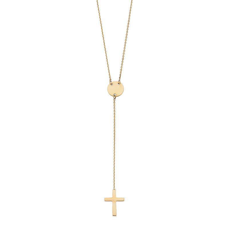 14k Gold Disc & Cross Y Necklace, Womens Product Image