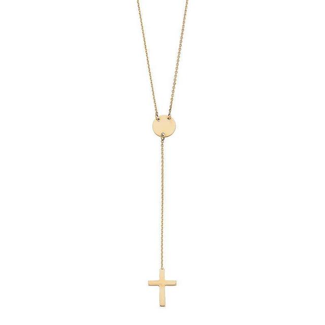 14k Gold Disc & Cross Y Necklace, Womens Product Image