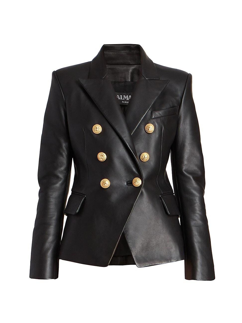 Womens Leather Double-Breasted Blazer Product Image