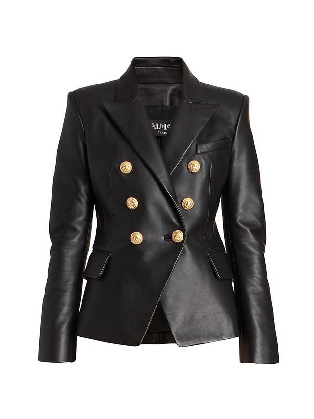 Balmain Fitted Double Breasted Leather Blazer Product Image