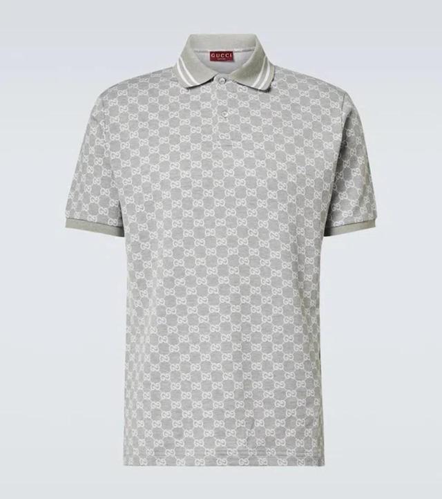 GUCCI Gg Jacquard Cotton Piquet Polo Shirt In Gray Product Image