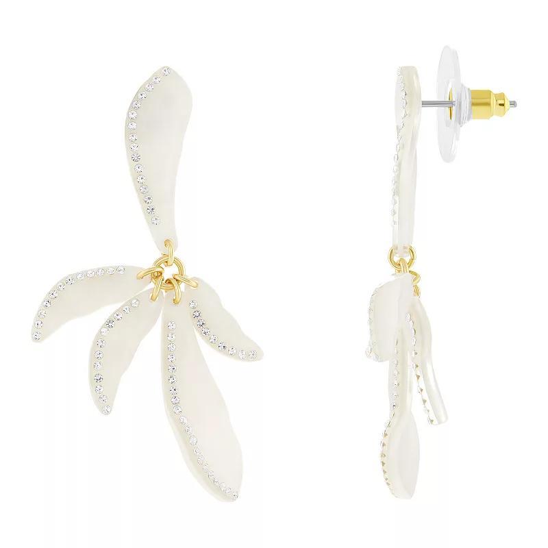 Emberly Gold Tone Acetate Flower Drop Earrings, Womens, White Product Image