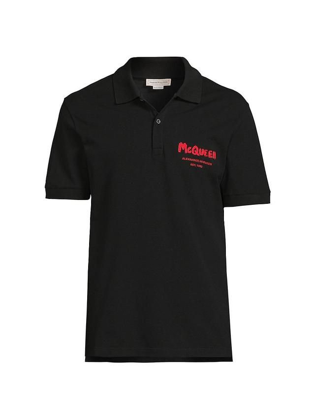 Mens Graffiti Logo-Embroidered Cotton Polo Shirt Product Image