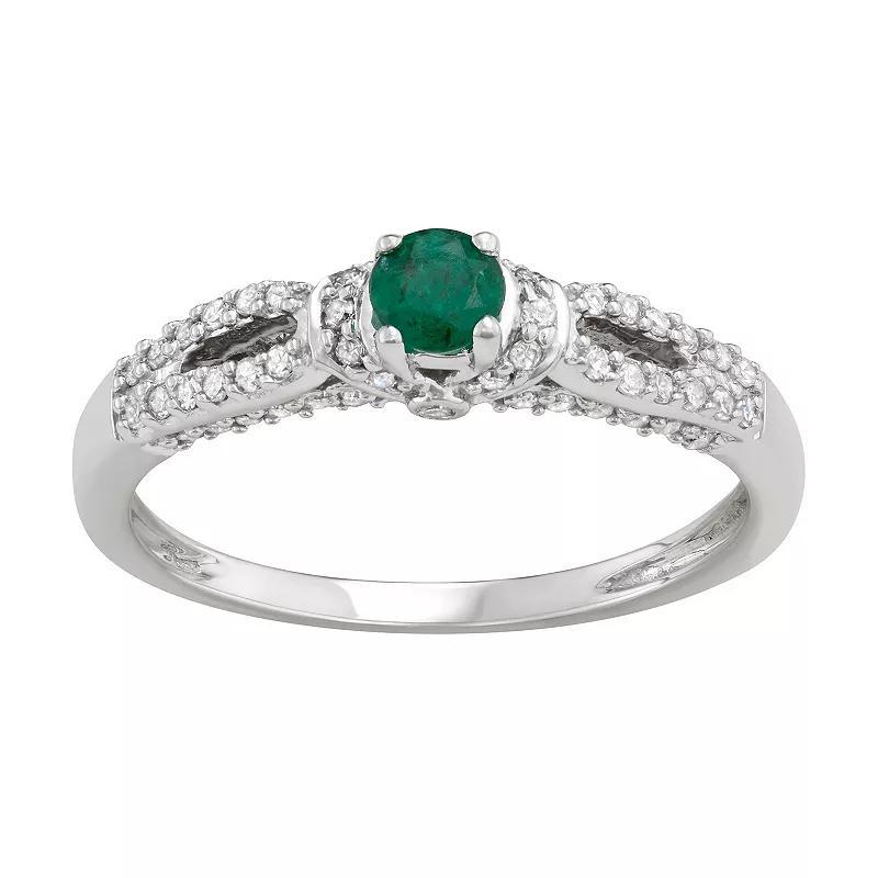 14k White Gold 1/3 Carat T.W. Diamond & Emerald Engagement Ring, Womens 10k Whgold Product Image