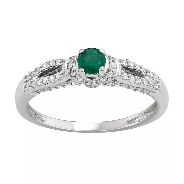 14k White Gold 1/3 Carat T.W. Diamond & Emerald Engagement Ring, Womens Green Product Image