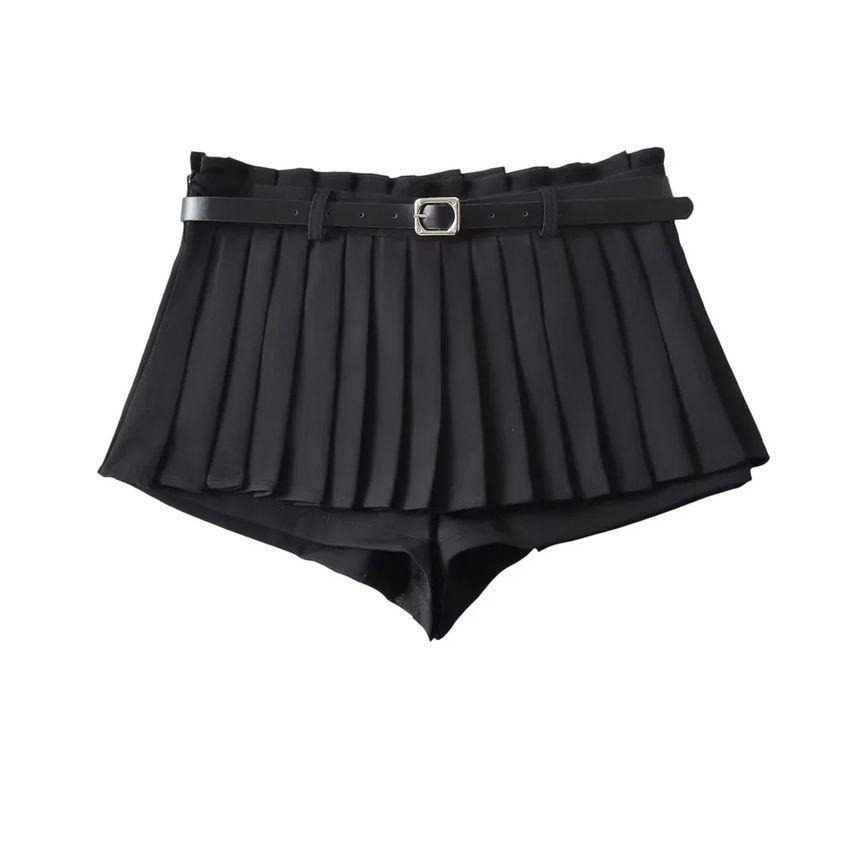 Low Waist Plain Pleated Mini Skirt Product Image