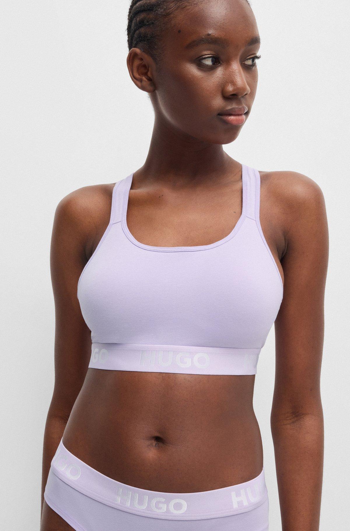 Crossed-back bralette in stretch cotton with logo band Product Image