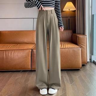 High Rise Plain Wide Leg Pants Product Image