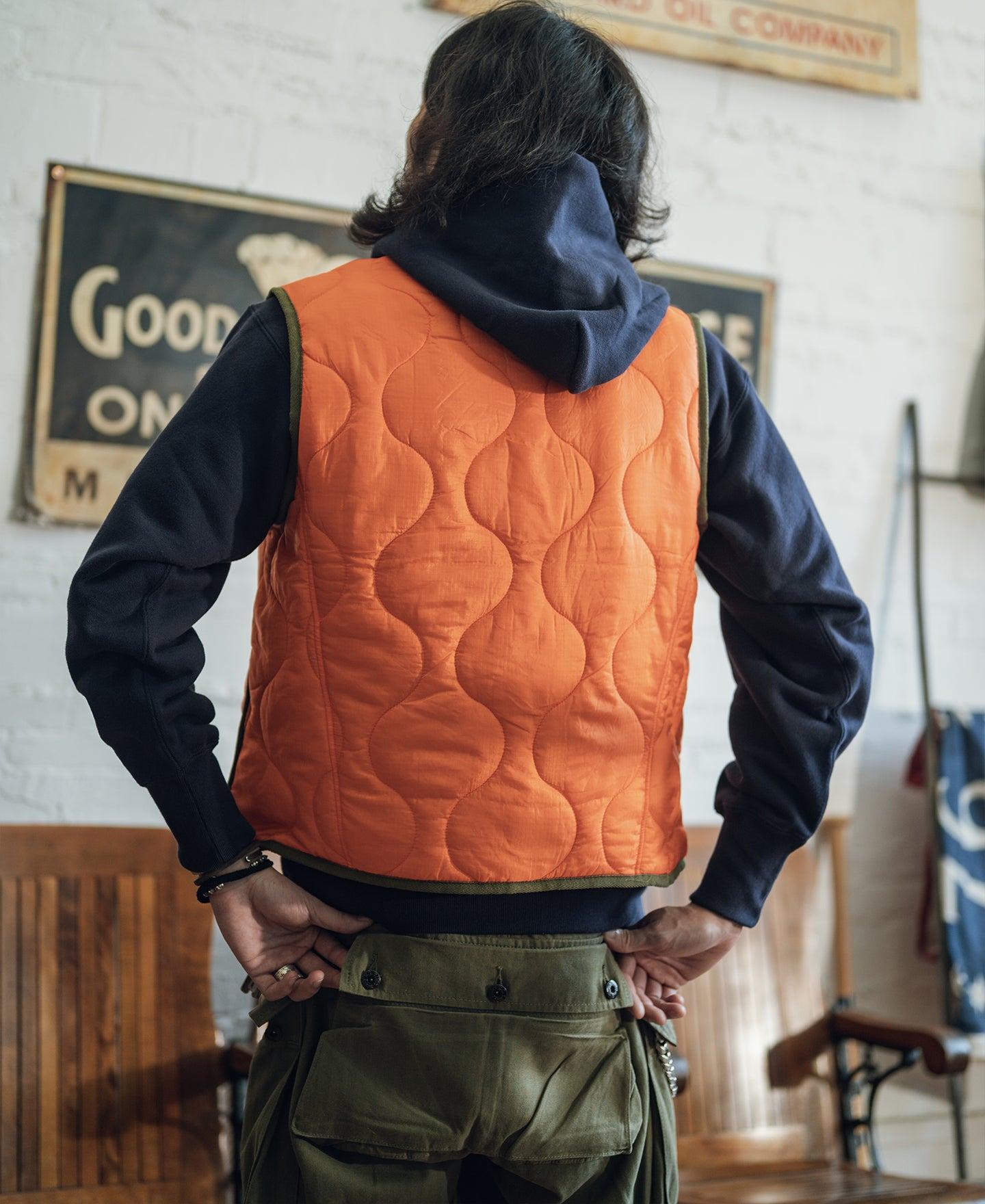 Military Style Quilted Padded Ripstop Nylon Vest - Orange Product Image