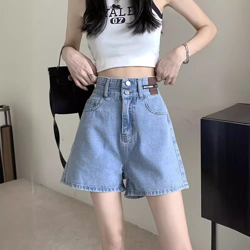 High Waist Applique Denim Shorts Product Image