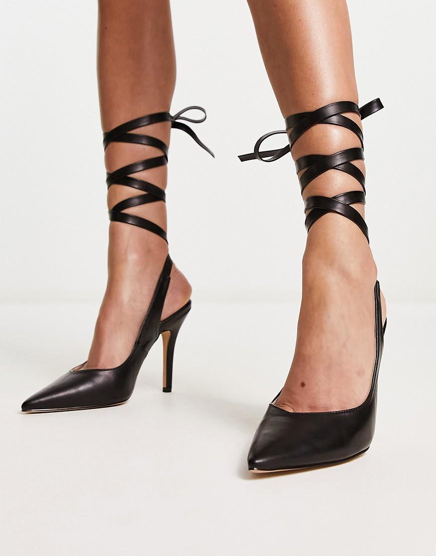 RAID Wide Fit Ishana heeled shoes with ankle tie in black Product Image