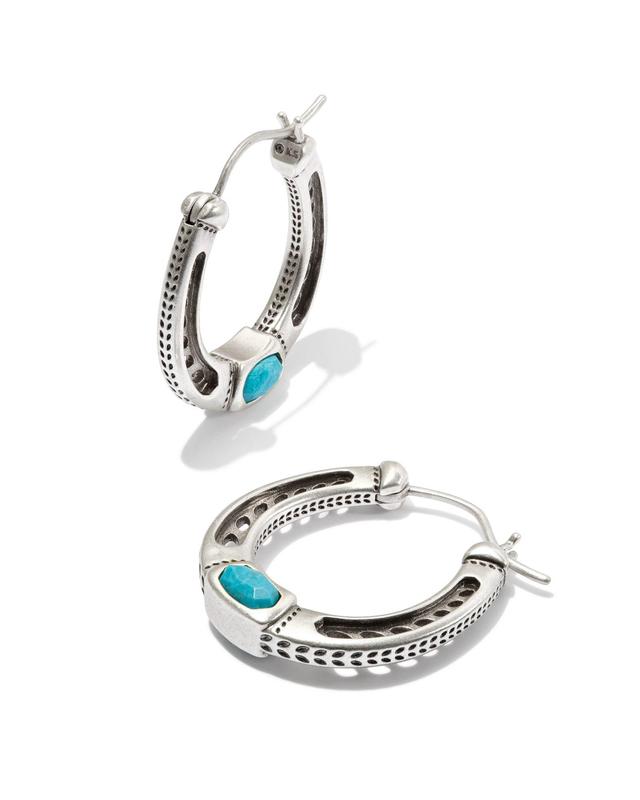 Kendra Scott Noble Vintage Silver Horsehoe Hoop Earrings in Variegated Dark Teal | Magnesite | Size One Size Product Image