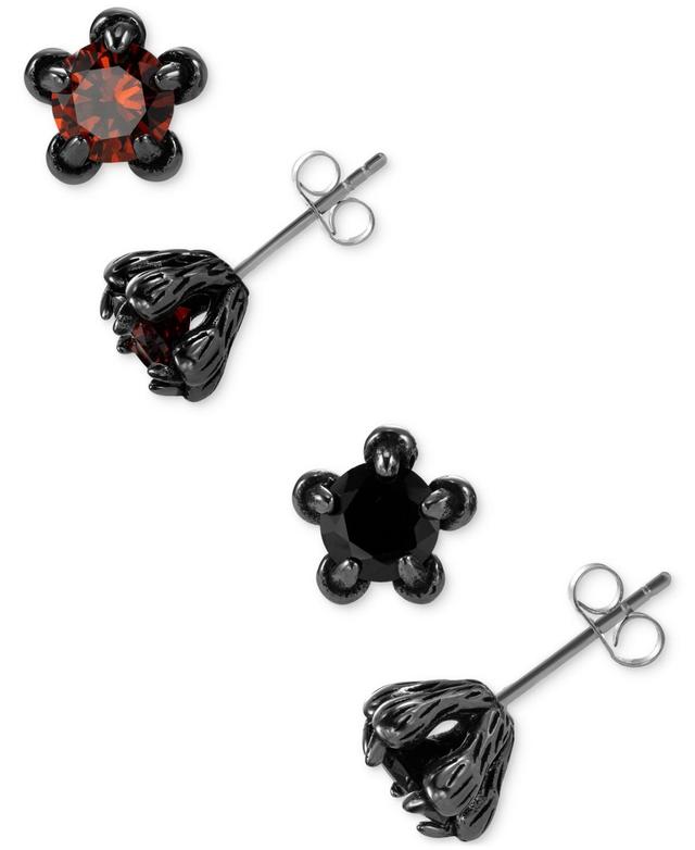 Blackjack 2-Pc. Set Mens Black & Red Cubic Zirconia Star-Set Stud Earrings Ion-Plated Stainless Steel - Black Product Image