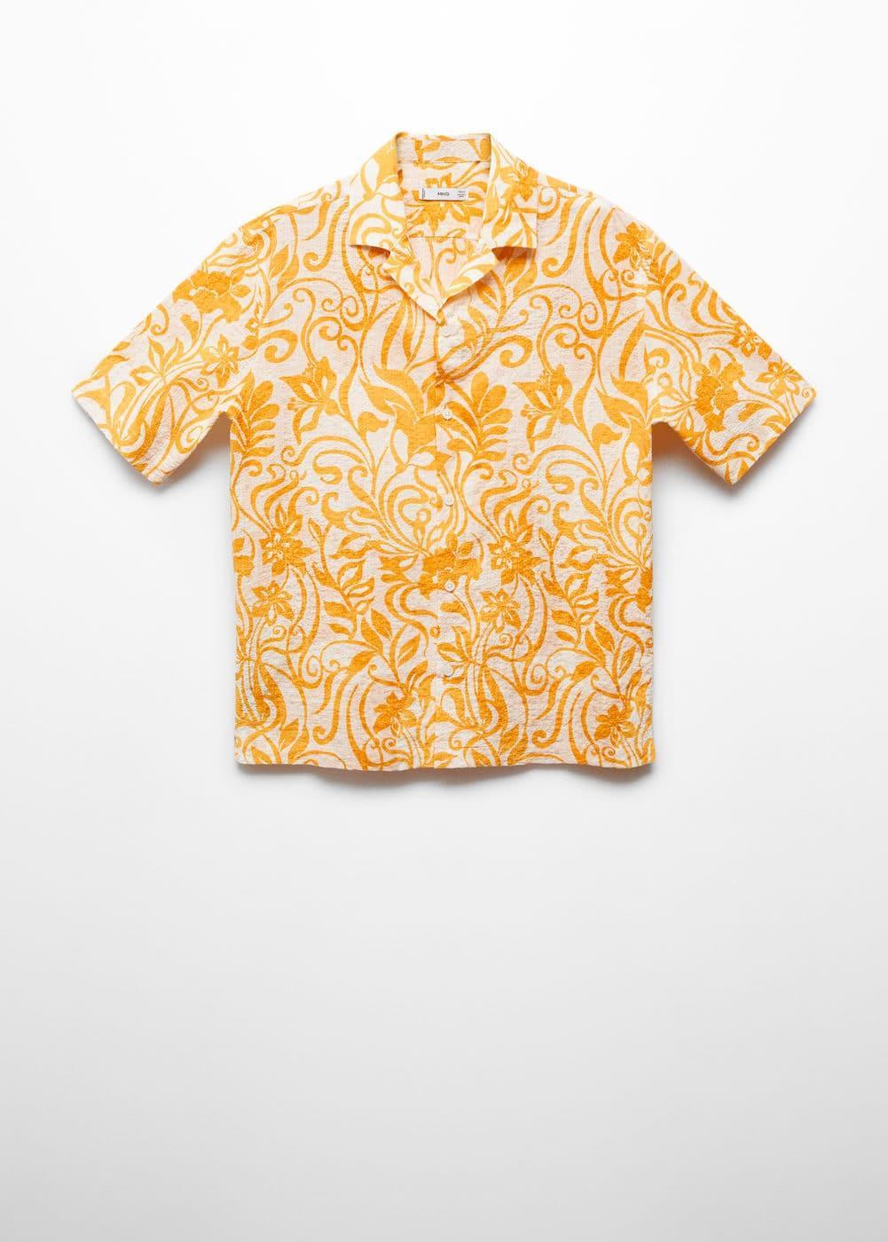 MANGO MAN - Printed texture cotton shirt yellowMen Product Image