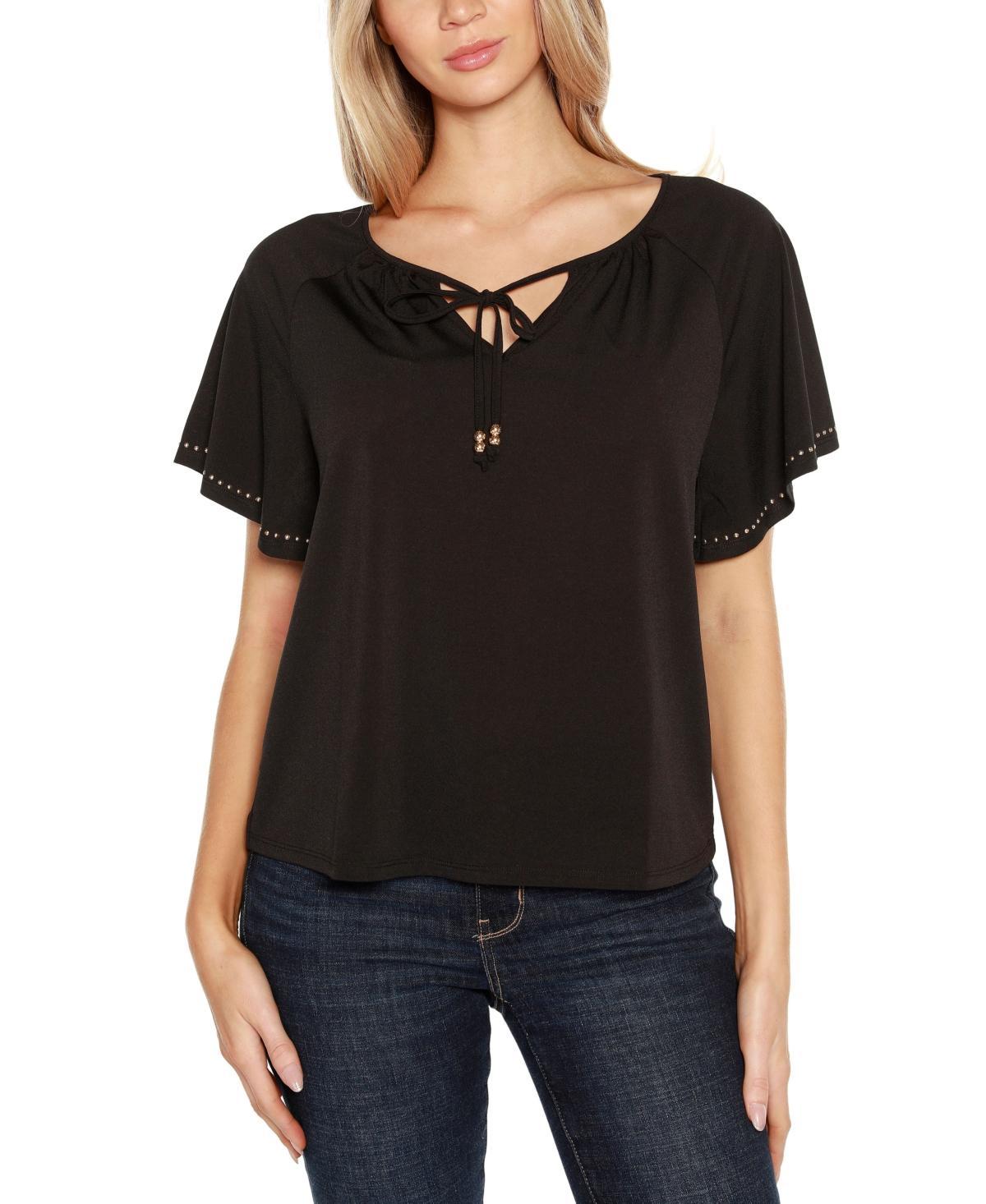 Belldini Womens Embellished Flutter Sleeve Knit Top product image