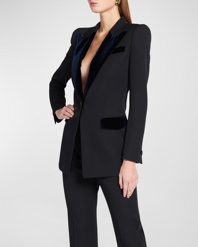 Womens Velvet-Embellished Single-Breasted Jacket Product Image