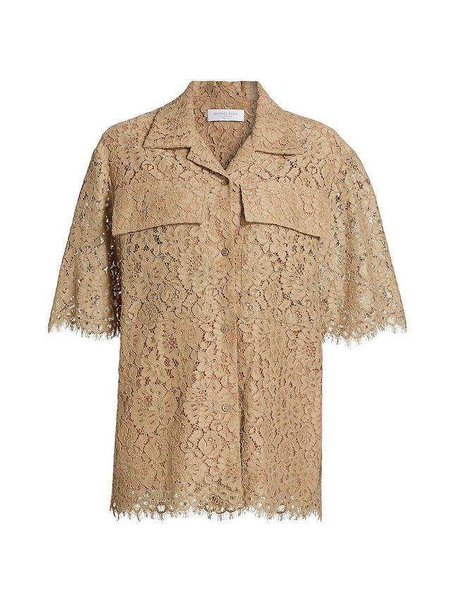 Womens Lace Cotton-Blend Camp Shirt Product Image