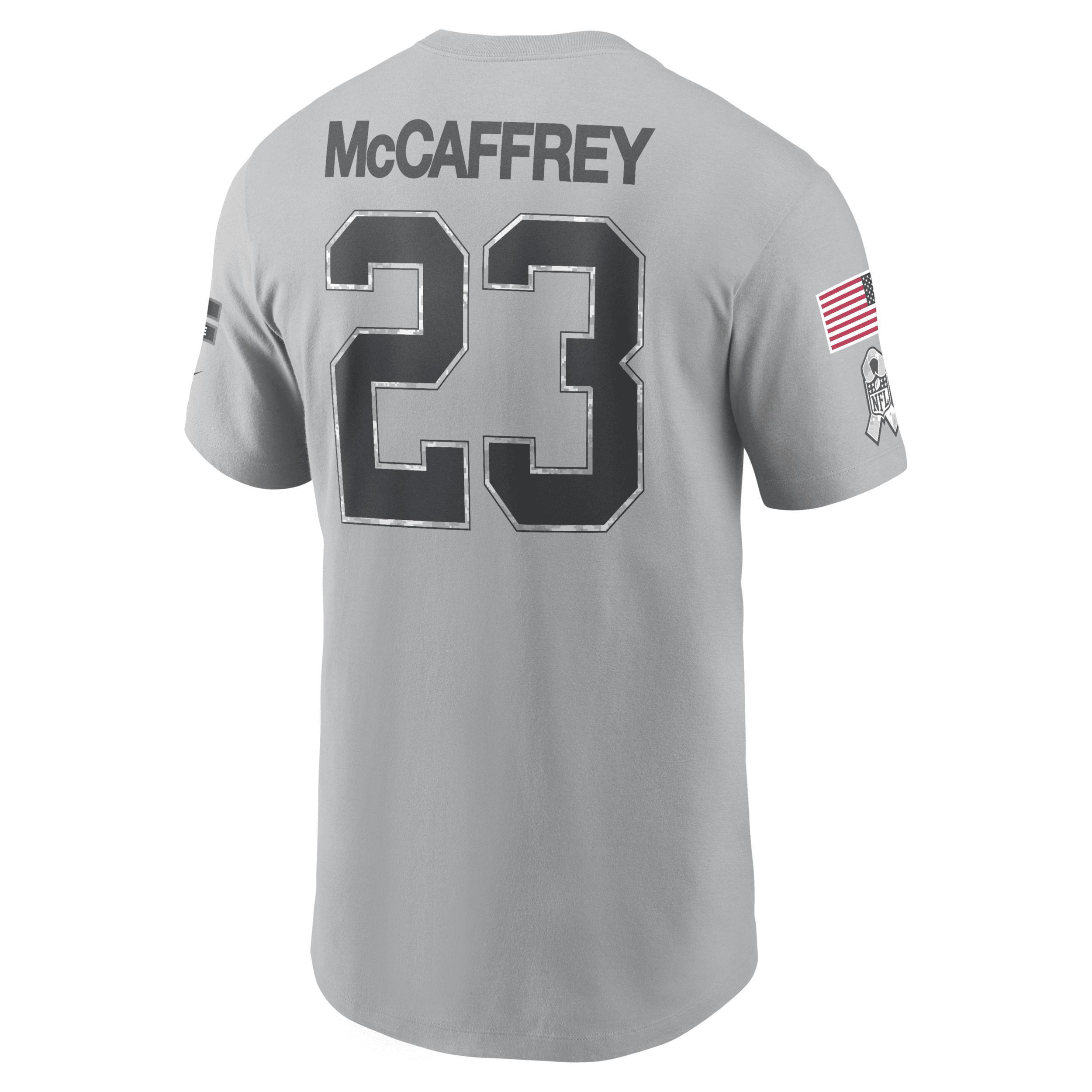 Mens Nike Christian McCaffrey Gray San Francisco 49ers 2024 Salute To Service Name & Number T-Shirt Product Image