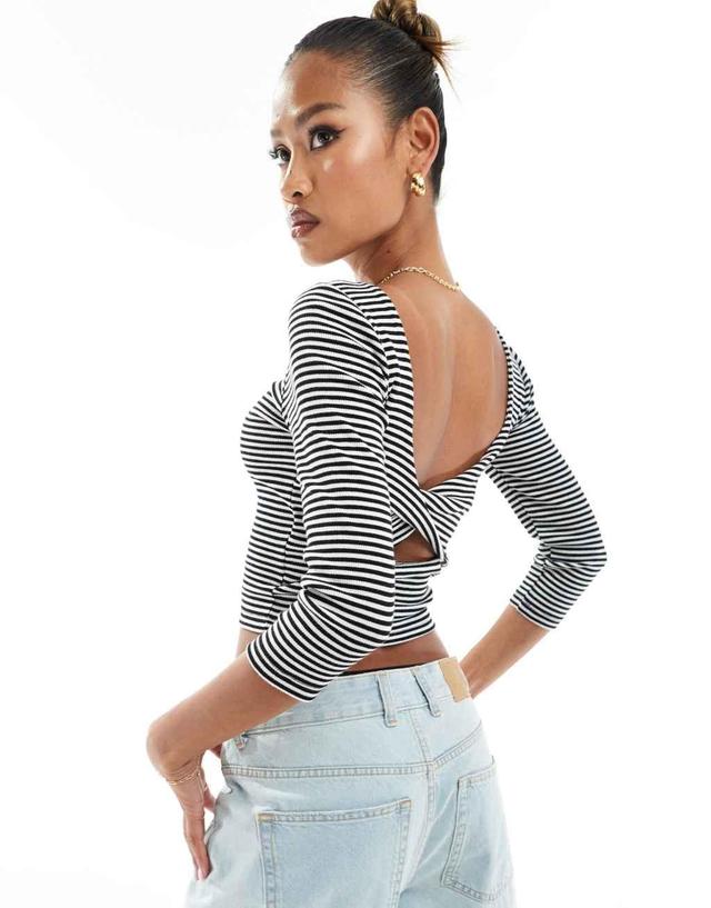 ASOS DESIGN top with open twist back in stripe Product Image