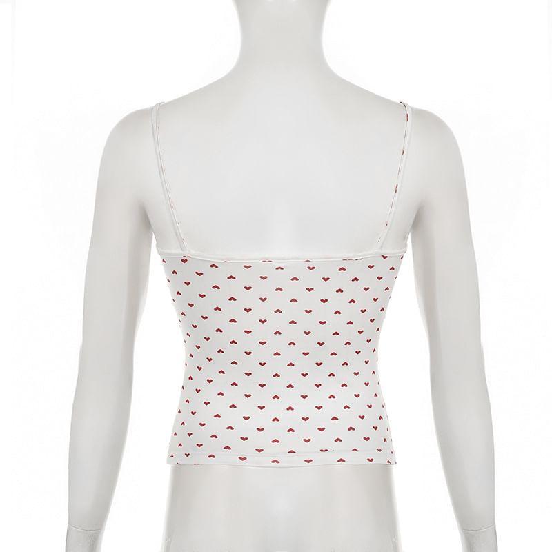 Spaghetti Strap Heart Print Lace Trim Camisole Top Product Image