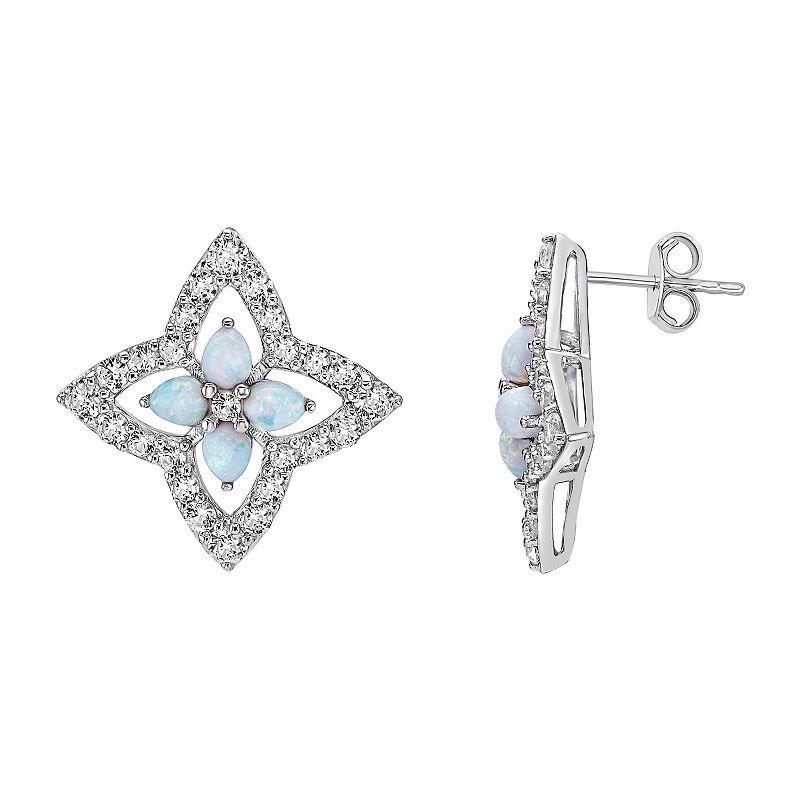 Gemminded Sterling Silver Lab-Created Opal and Lab-Created White Sapphire Stud Earrings, Womens Product Image