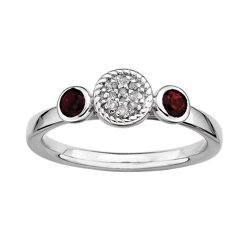 Stacks & Stones Sterling Sterling Silver Garnet & Diamond Accent Stack Ring, Womens Red Product Image