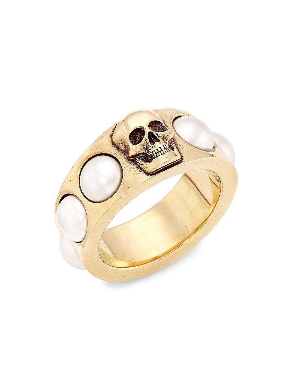 Womens Goldtone & Faux-Pearl Skull Ring Product Image