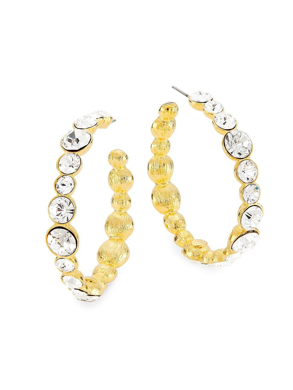 Womens Goldtone & Crystal Hoop Earrings Product Image