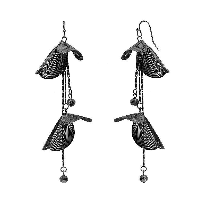 Emberly Hematite Linear Floral Earrings, Womens, Black Product Image