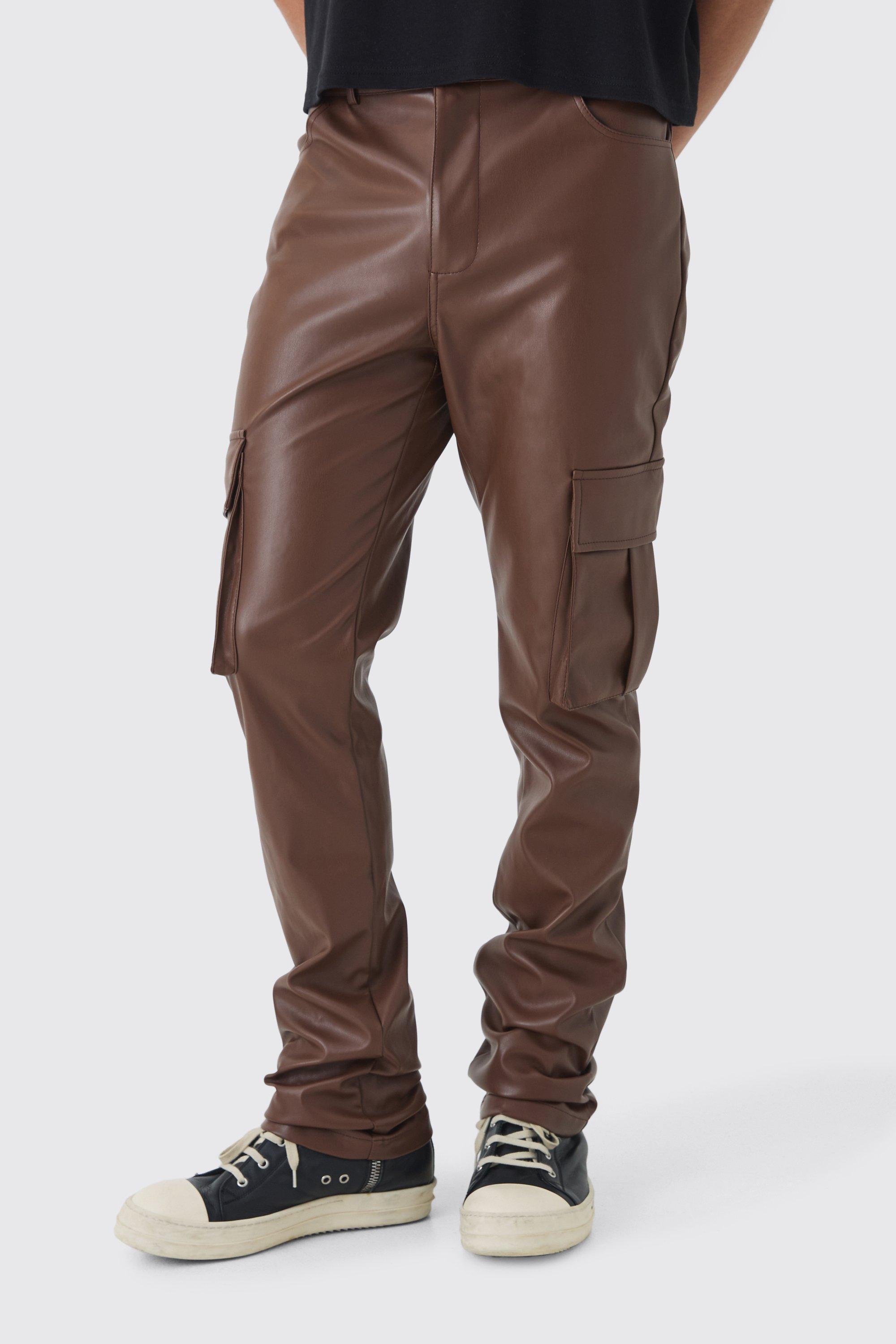 Slim Fit Stacked Flared Cargo PU Pants | boohooMAN USA product image