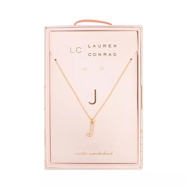 LC Lauren Conrad Simulated Pearl Initial Necklace & Earring Set, Womens, J Initial Product Image