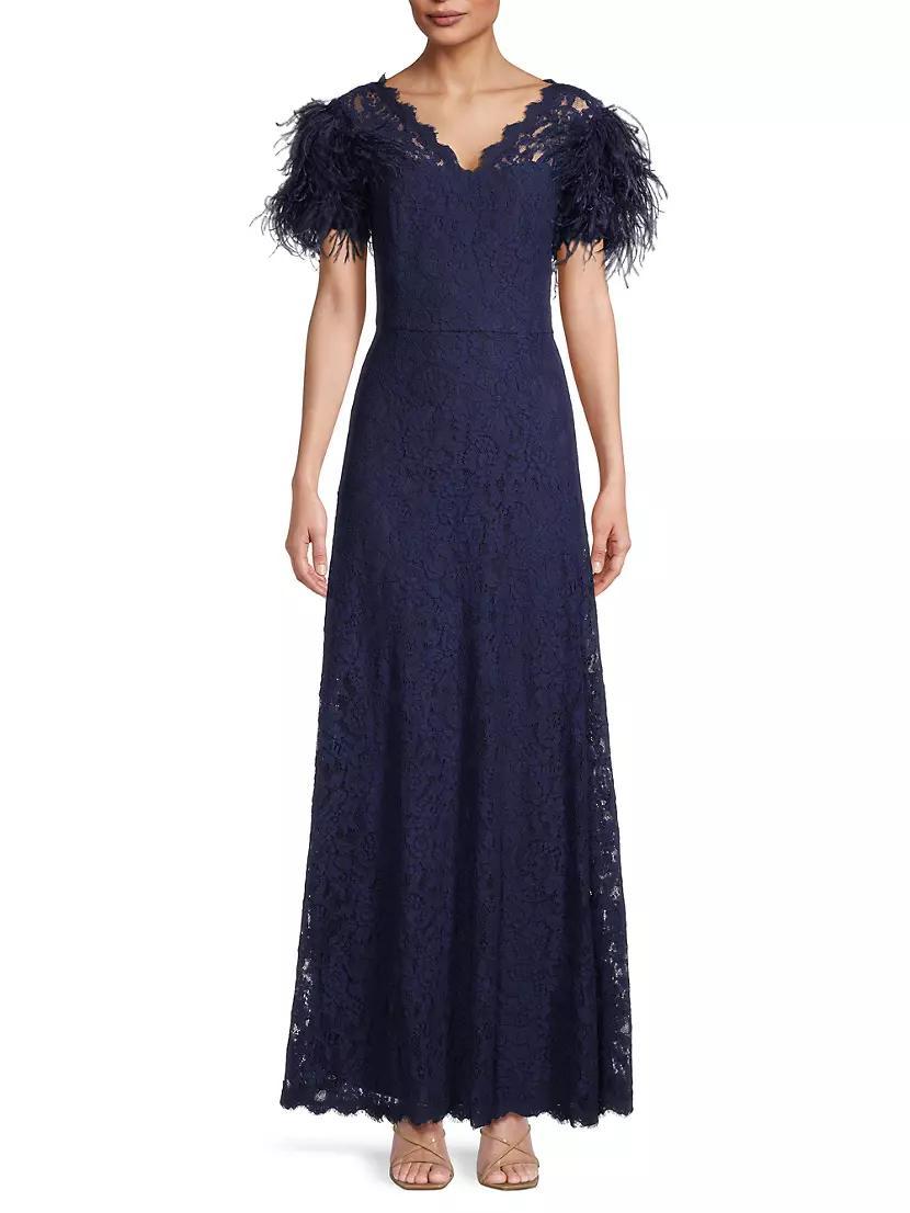 Lace & Feather V-Neck Gown Product Image