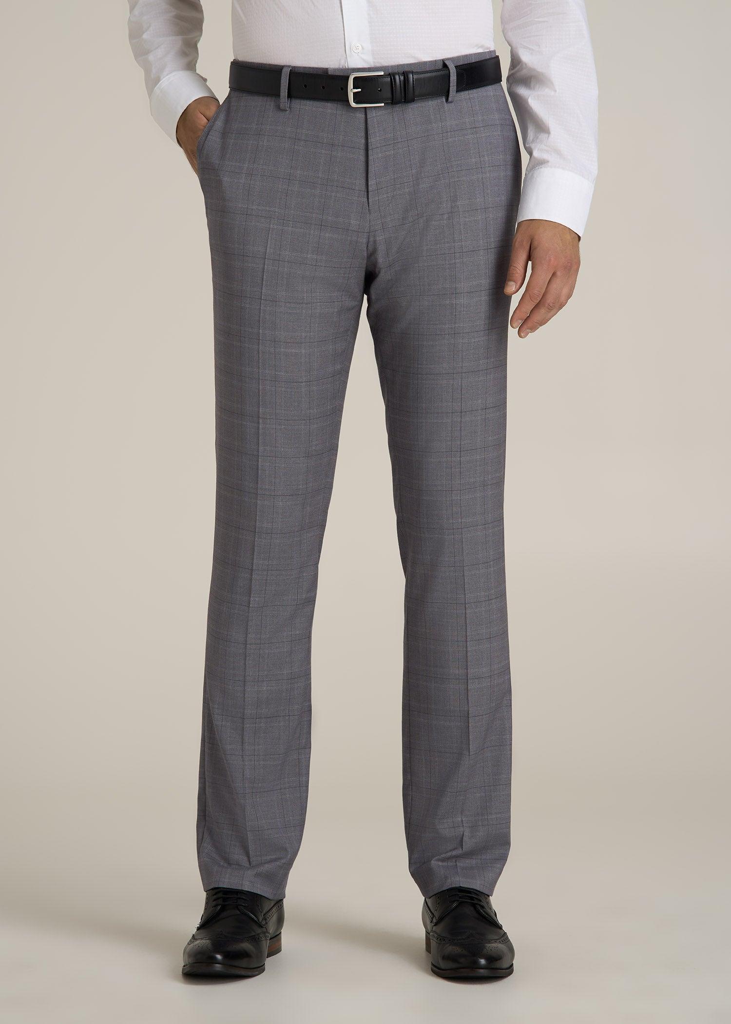 Suit Trousers for Tall Men in Light Grey Plaid Product Image