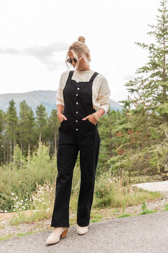 Can't Replace You Black Button Front Wide Leg Overalls FINAL SALE Product Image