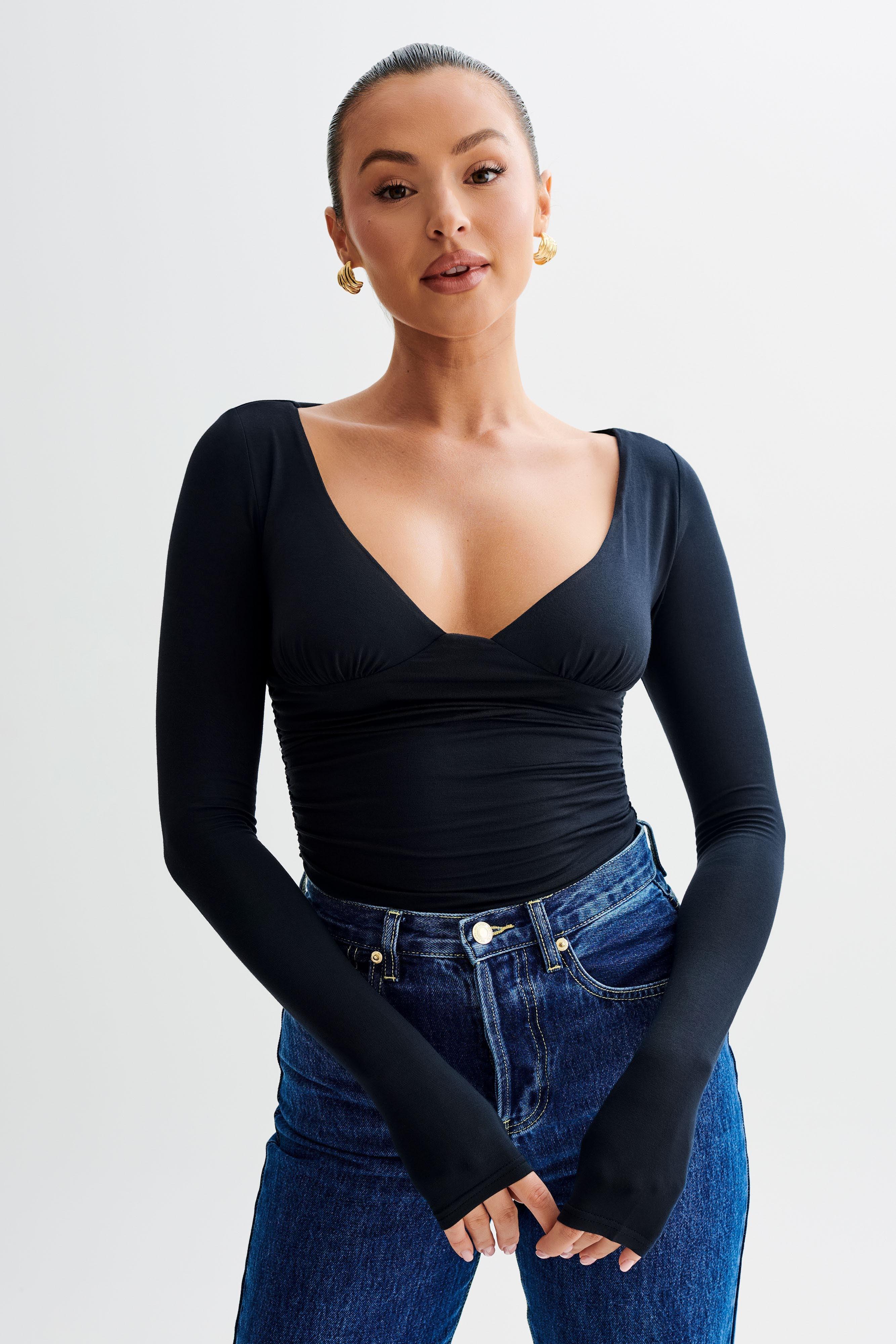 Sutton Ruched Long Sleeve Top - Black Product Image