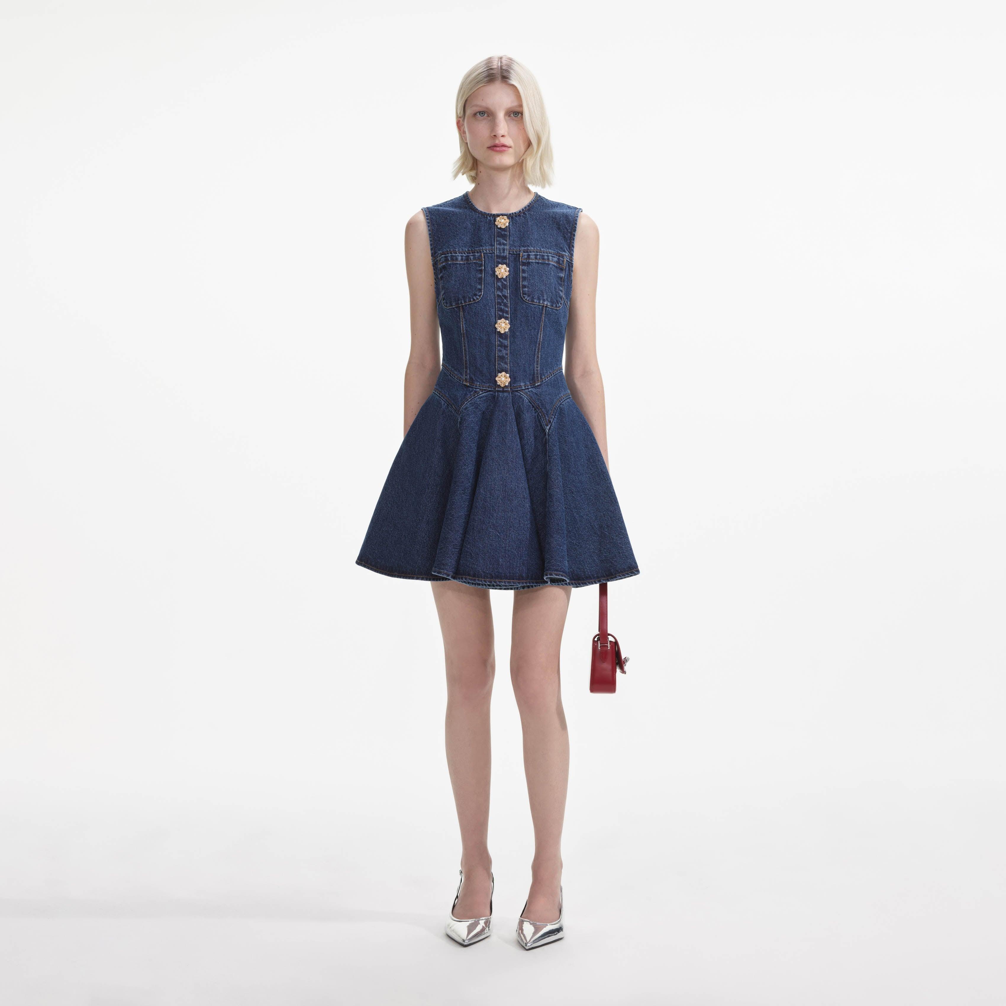 Denim Skater Mini Dress Product Image