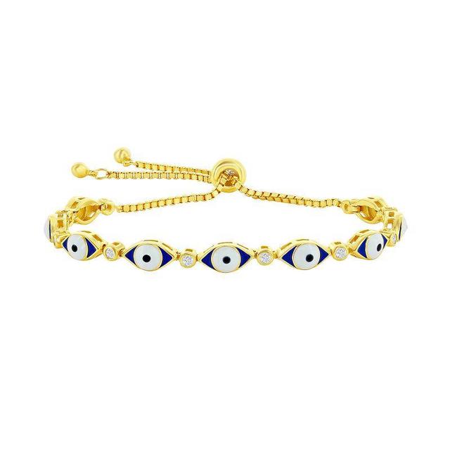 Argento Bella Sterling Silver Blue Enamel & Cubic Zirconia Evil Eye Bracelet, Womens Product Image