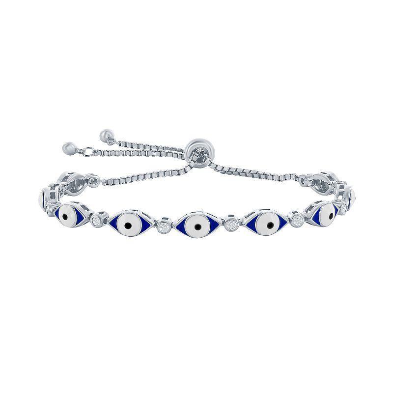 Argento Bella Sterling Silver Blue Enamel & Cubic Zirconia Evil Eye Bracelet, Womens Product Image