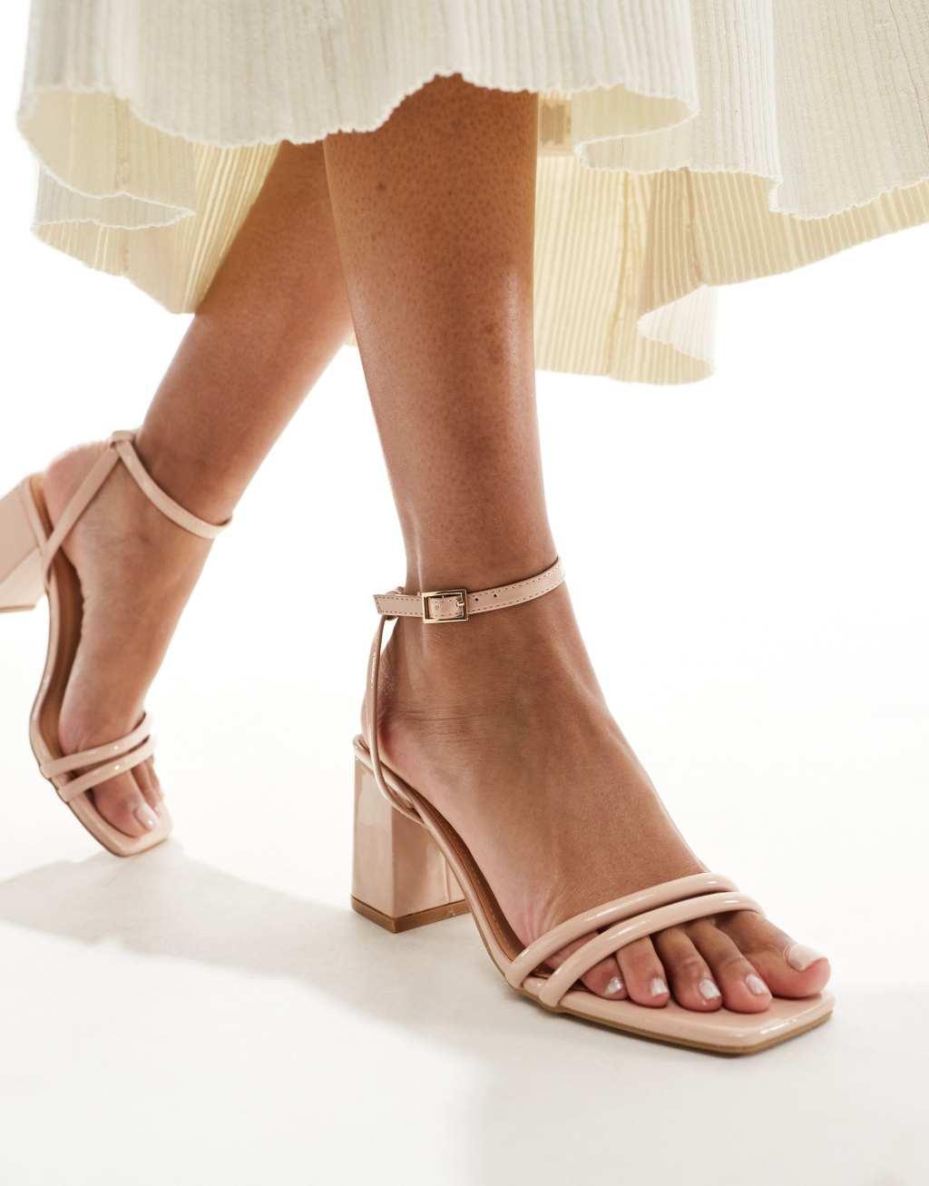 Truffle Collection block heel sandals in beige Product Image