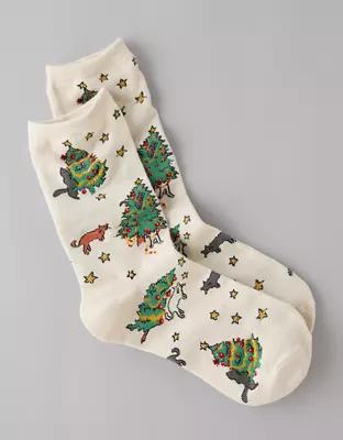 AE Holiday Cats Crew Socks Product Image