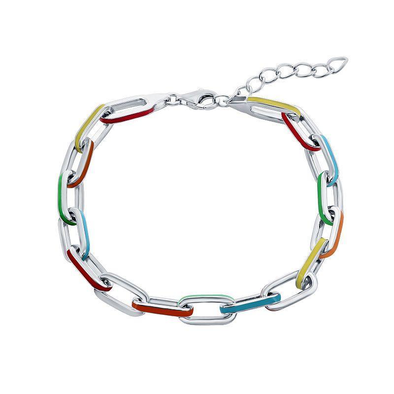 Argento Bella Stirling Silver Multi-Color Enamel Paperclip Chain Bracelet, Womens Two Tone Product Image