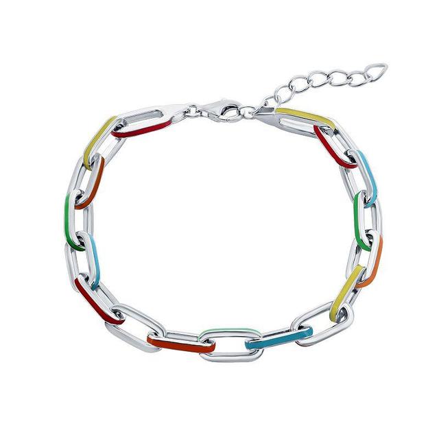 Argento Bella Stirling Silver Multi-Color Enamel Paperclip Chain Bracelet, Womens Two Tone Product Image