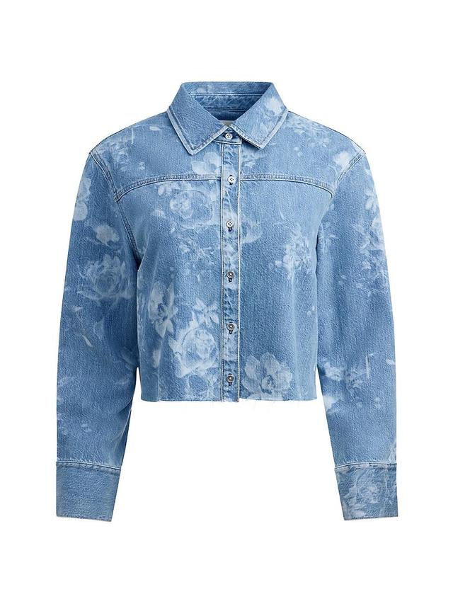 Womens Finely Short Floral Denim Shirt Product Image