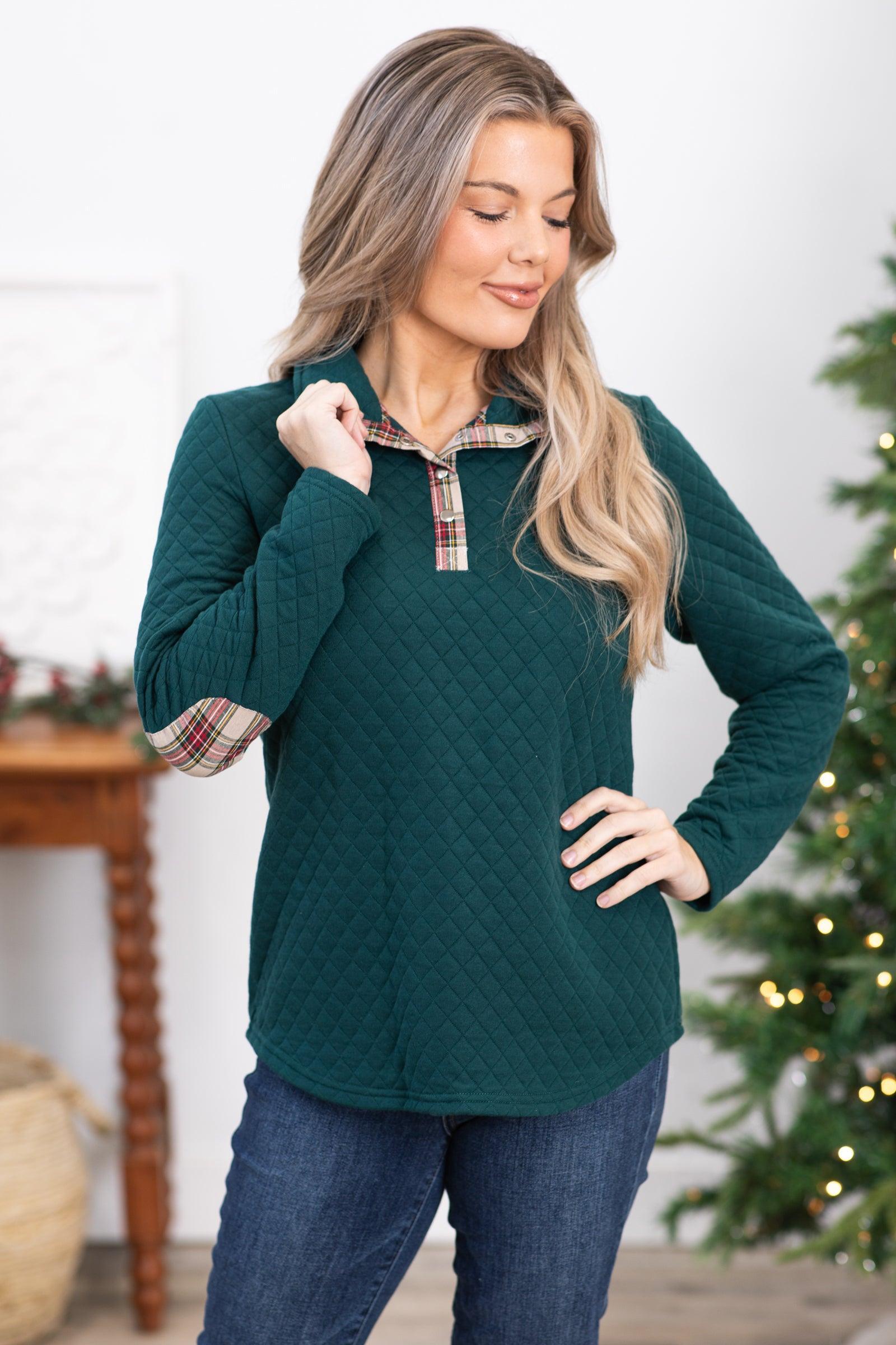 Emerald Green Quilted Pullover With Plaid Product Image