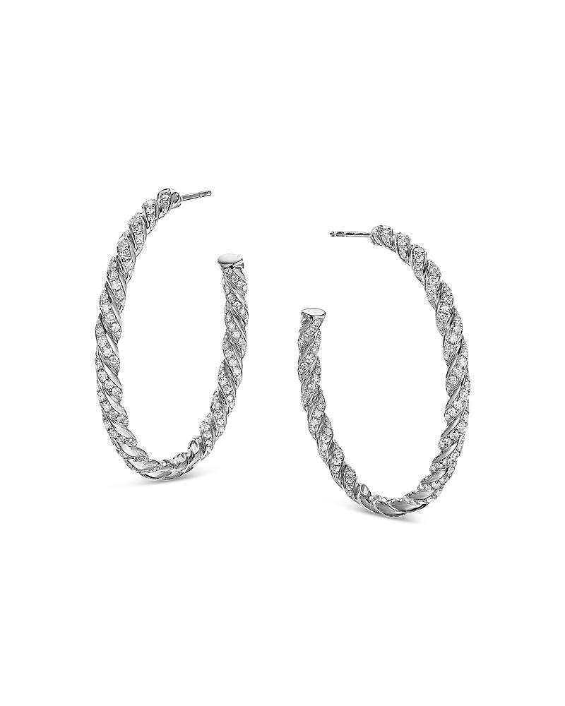 Womens Paveflex 18K White Gold & Pav Diamond Flex Hoop Earrings Product Image