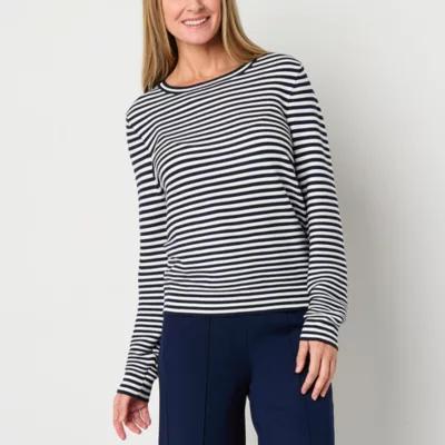 Liz Claiborne Womens Crew Neck Long Sleeve Striped Pullover Sweater product image