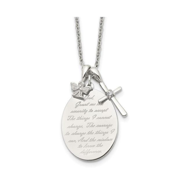 Chisel French Serenity Prayer Cz Cross and Angel Cable Chain Necklace Product Image