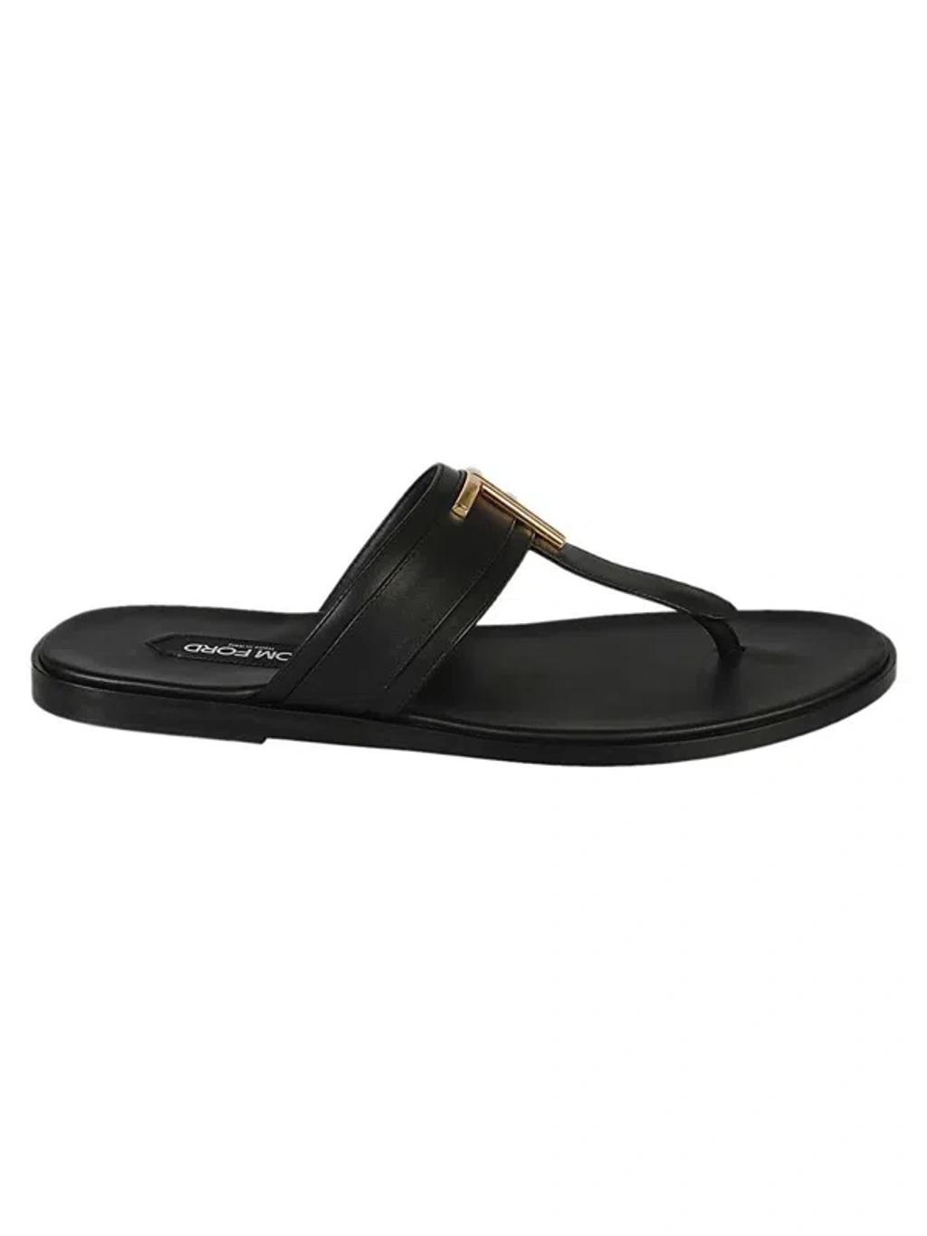 Logo-plaque Leather Flip Flops In Black Product Image